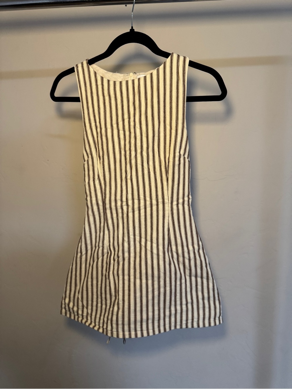 Princess Polly White Mini Dress with Shorts-Brown Vertical Stripes